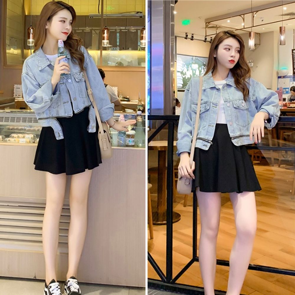 여성 데이트룩 숏기장 루즈핏 크롭 데님 자켓