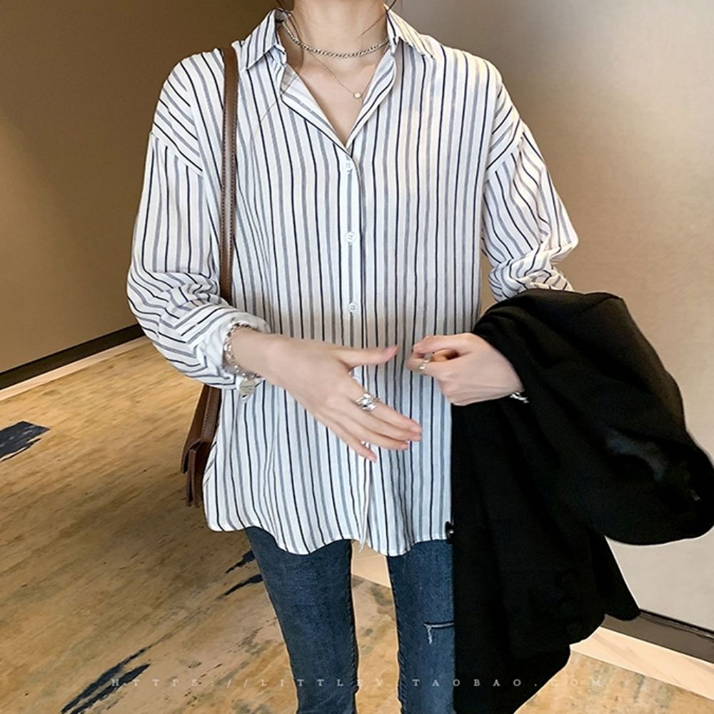 가을 여자 남방셔츠 봄 셔츠 긴팔 여유핏 스트라이프