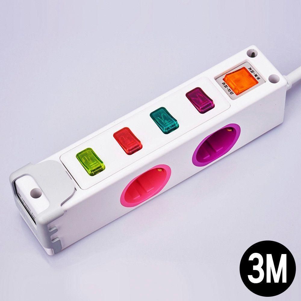 멀티탭 개별 전원 스위치 콘센트 4구 3M USB 2구