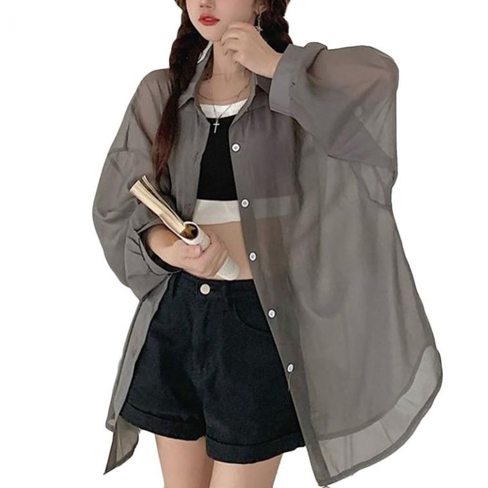 시스루 여자 셔츠 빅사이즈 하객룩 데일리 긴팔 신상