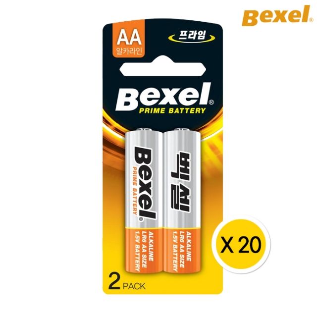 벡셀 프라임 알카라인 건전지 LR6 AA 2팩 x 20개 (4