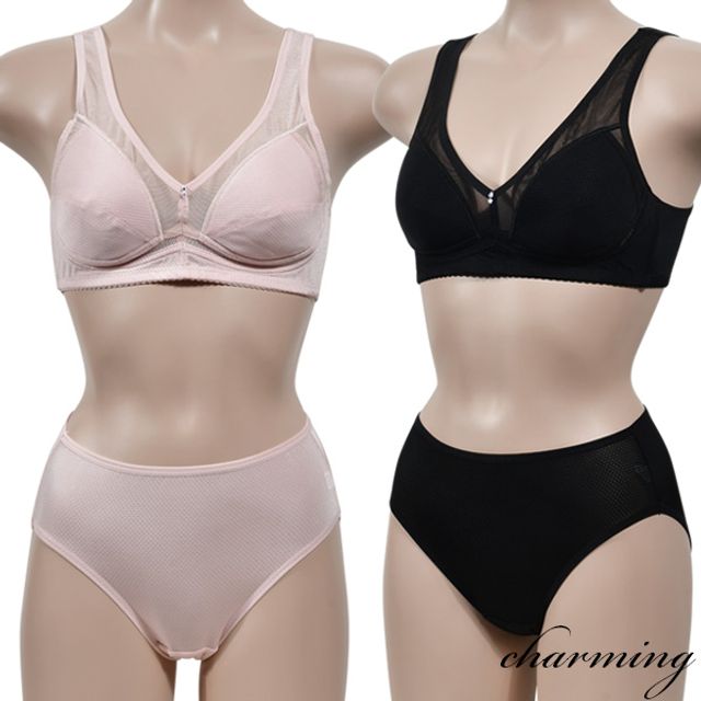 만점 매력 라인 노몰드 브라팬티 매쉬 뽕브라