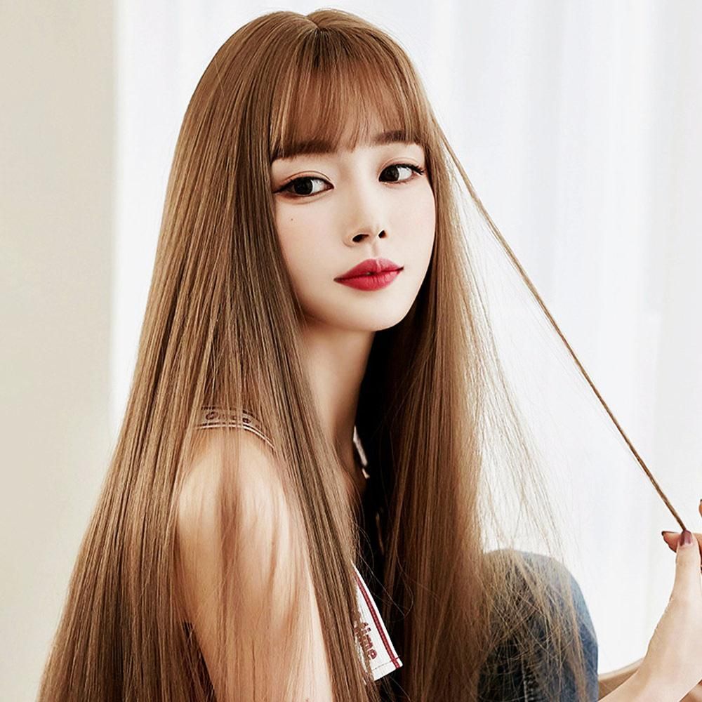 긴머리 통가발 밀크브라운 여성 패션 인모 인조모
