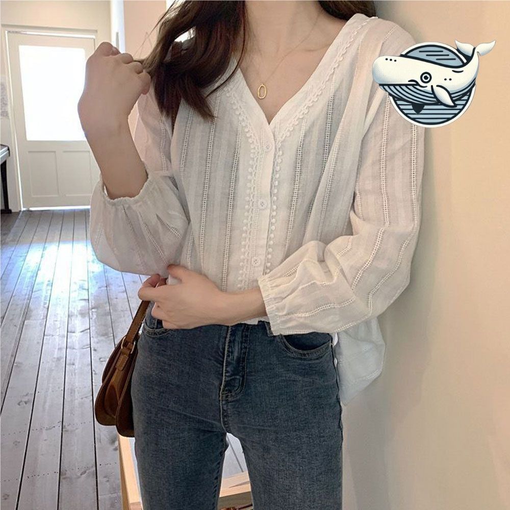 브이넥 시원한 레이스 블라우스 여름 데일리