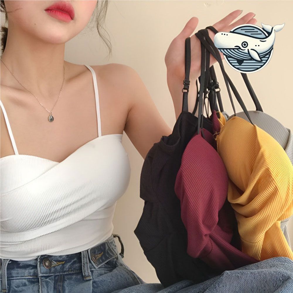 슬림핏 끈나시 캡내장 배색 크롭 민소매