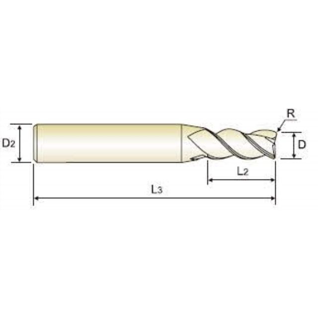 알루컷 초경래디우스엔드밀3F D18(R0.5)X16X48X100(