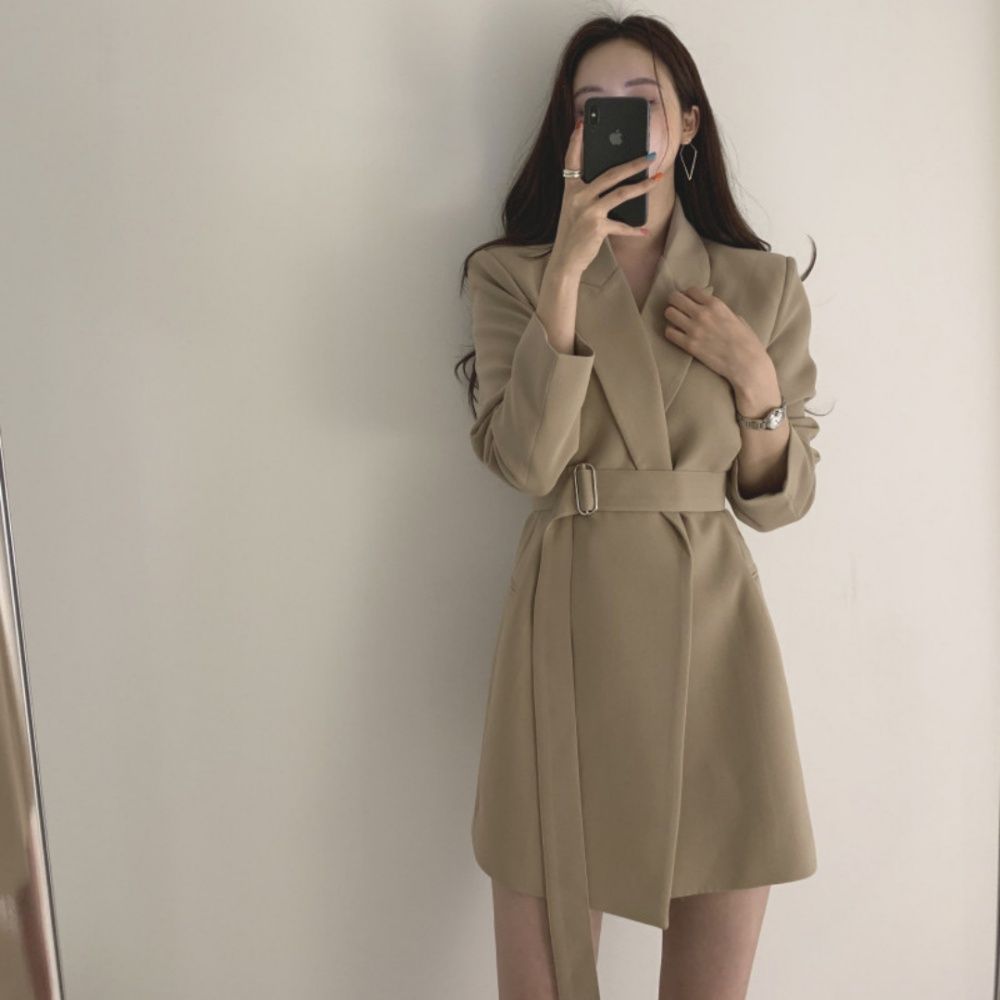 벨트 자켓 투피스 원피스형 정장 재킷 하객룩 2컬러