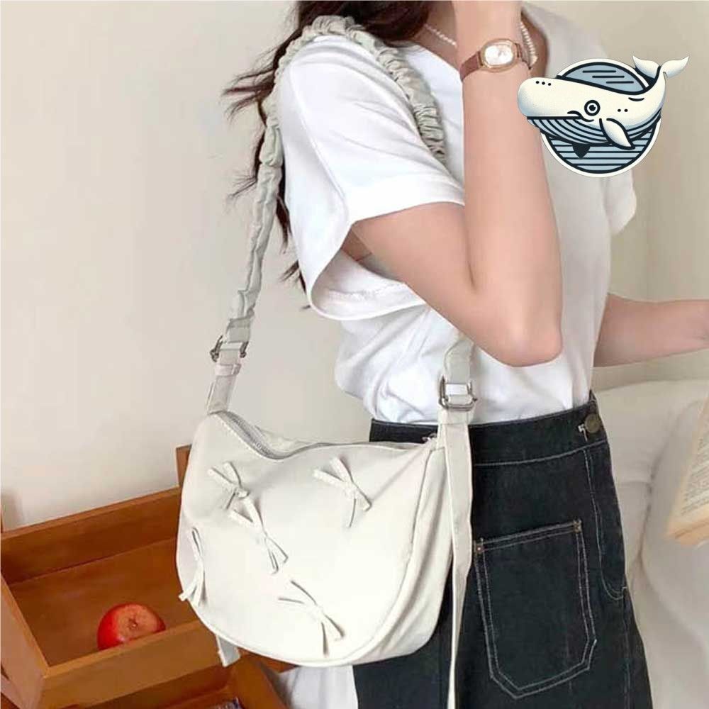 편안한 리본장식 반달 숄더크로스백 데일리