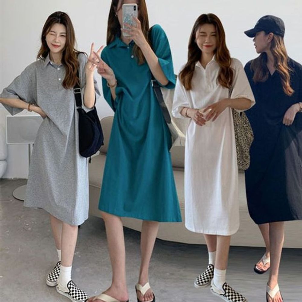 반팔 카라원피스 모던한 롱원피스 카라 원피스