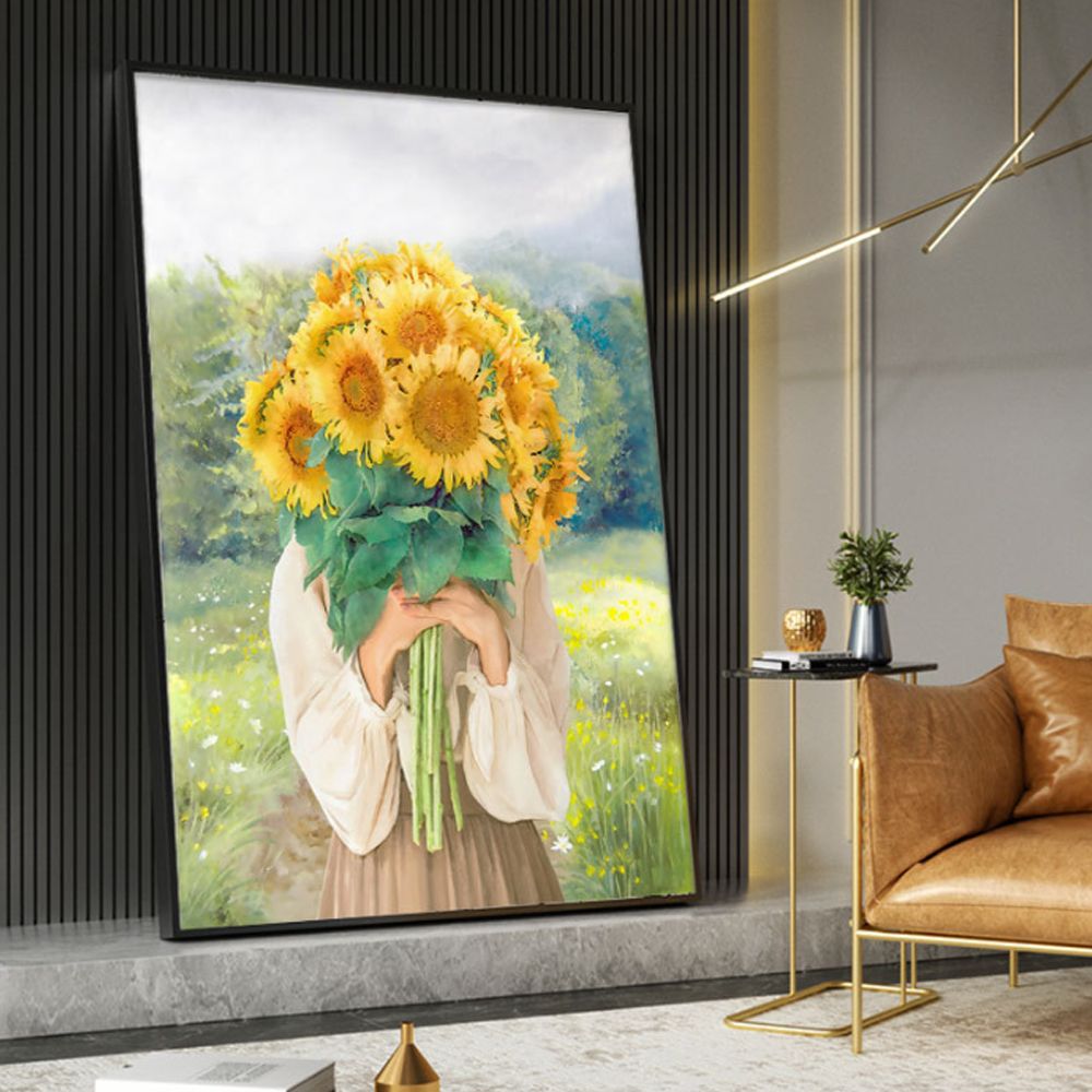 해바라기를 든 명화 그림액자 소녀 100x150cm