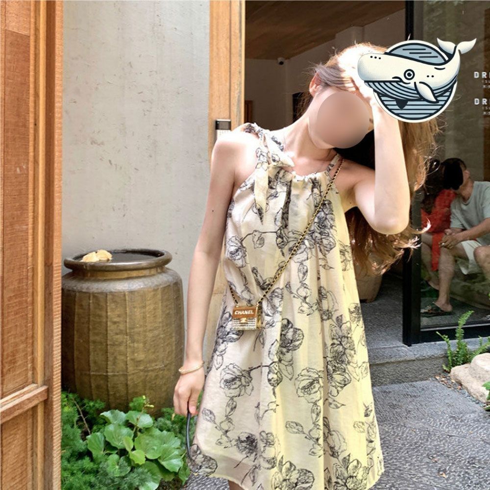 플라워 패턴 홀터넥 쉬폰 원피스 여름 나들이