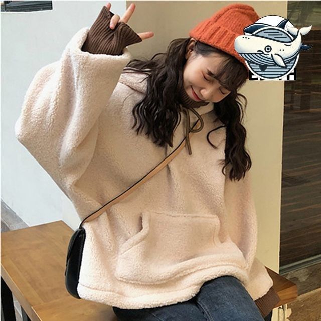여성 따뜻한 양털 후드 오버핏 점퍼 스타일리시