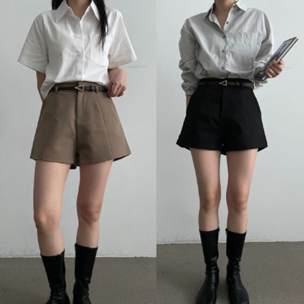 여성 슬랙스 정장 3부 반바지 1P 간절기 숏팬츠 핀턱