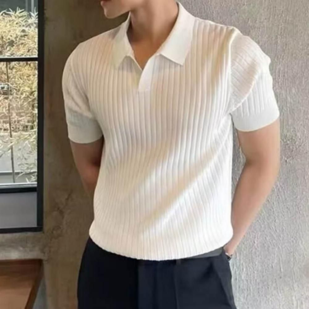 남성 여름 데일리 노단추 브이넥 카라 반팔 티셔츠