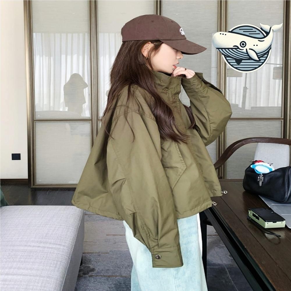 가벼운 바람막이 카키색 오버핏 점퍼 스타일리시