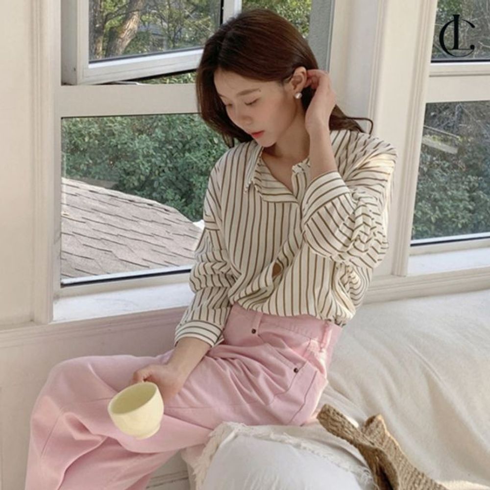 크림 블라우스 색 셔츠블라우스 캐주얼셔츠 셔츠