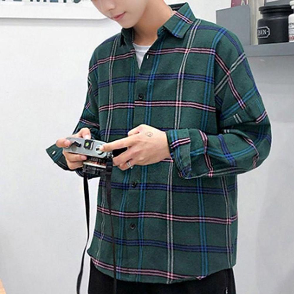 여름7부 7부 그린 무지 패션 데일리 남방 남방셔츠 셔