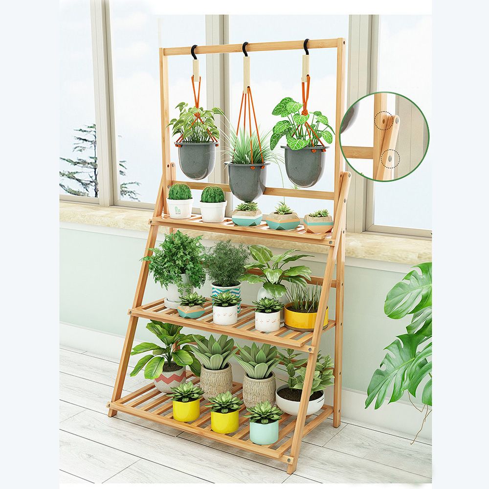 80cm 화분진열대B 대나무 가드닝 3단