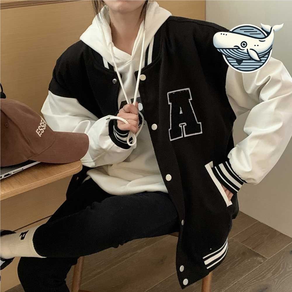 따뜻한 오버핏 여성 야구점퍼 자수로고 데일리