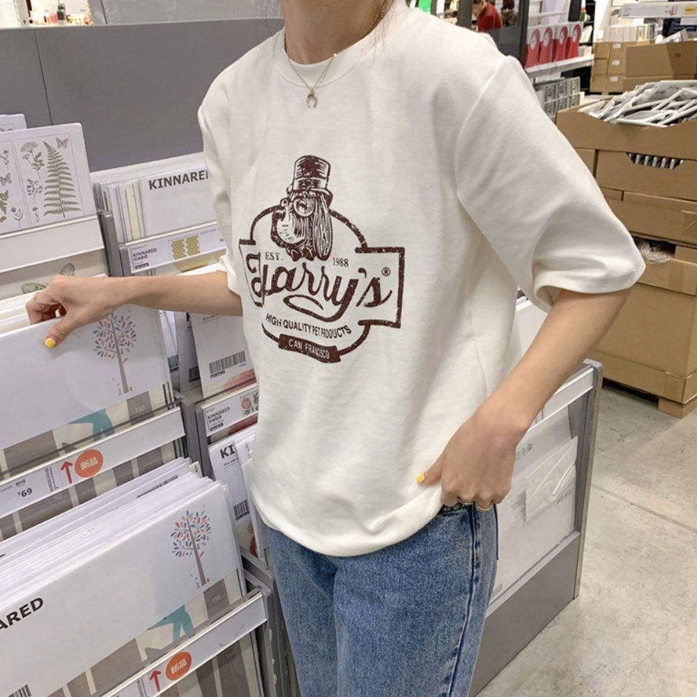해리스 여름 반팔 라운드넥 루즈핏 티셔츠 여성 박스