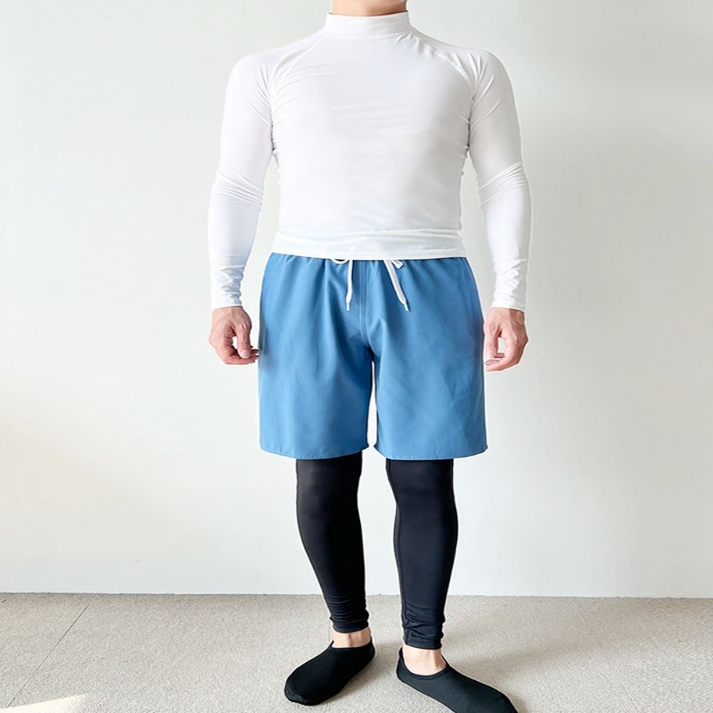 남성 여름 비치웨어 매쉬팬티 반바지+워터레깅스 블루
