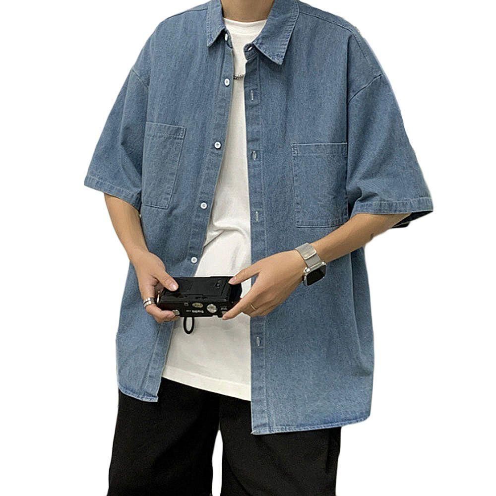 패션 남자 데님 반팔 셔츠 데일리 여름 오버핏 남방
