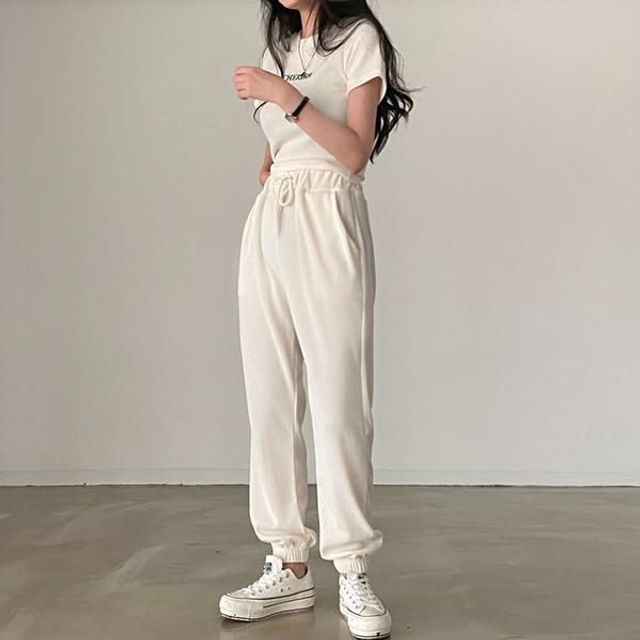 여성 데일리 여름 골덴 느낌 반팔 조거 셋업