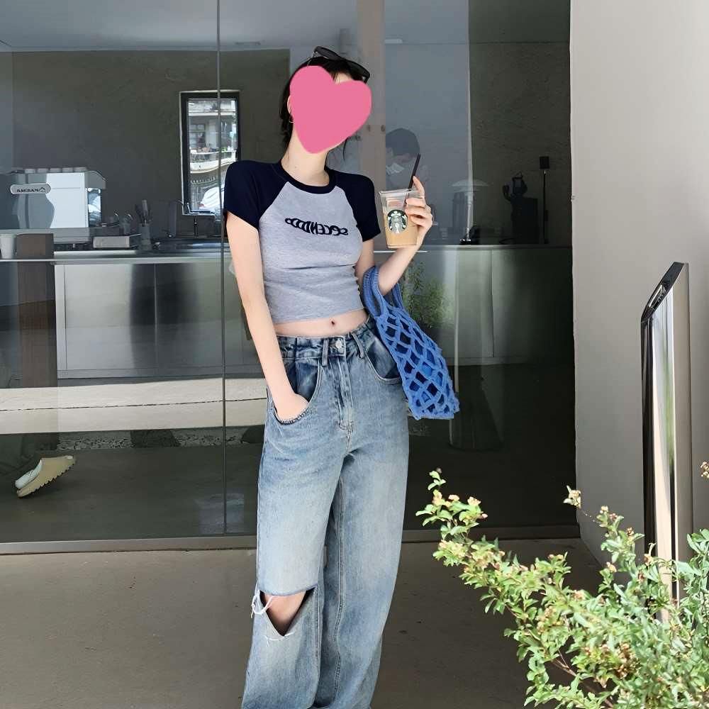 반팔티셔츠 레터링 크롭 데일리 여름데일리룩