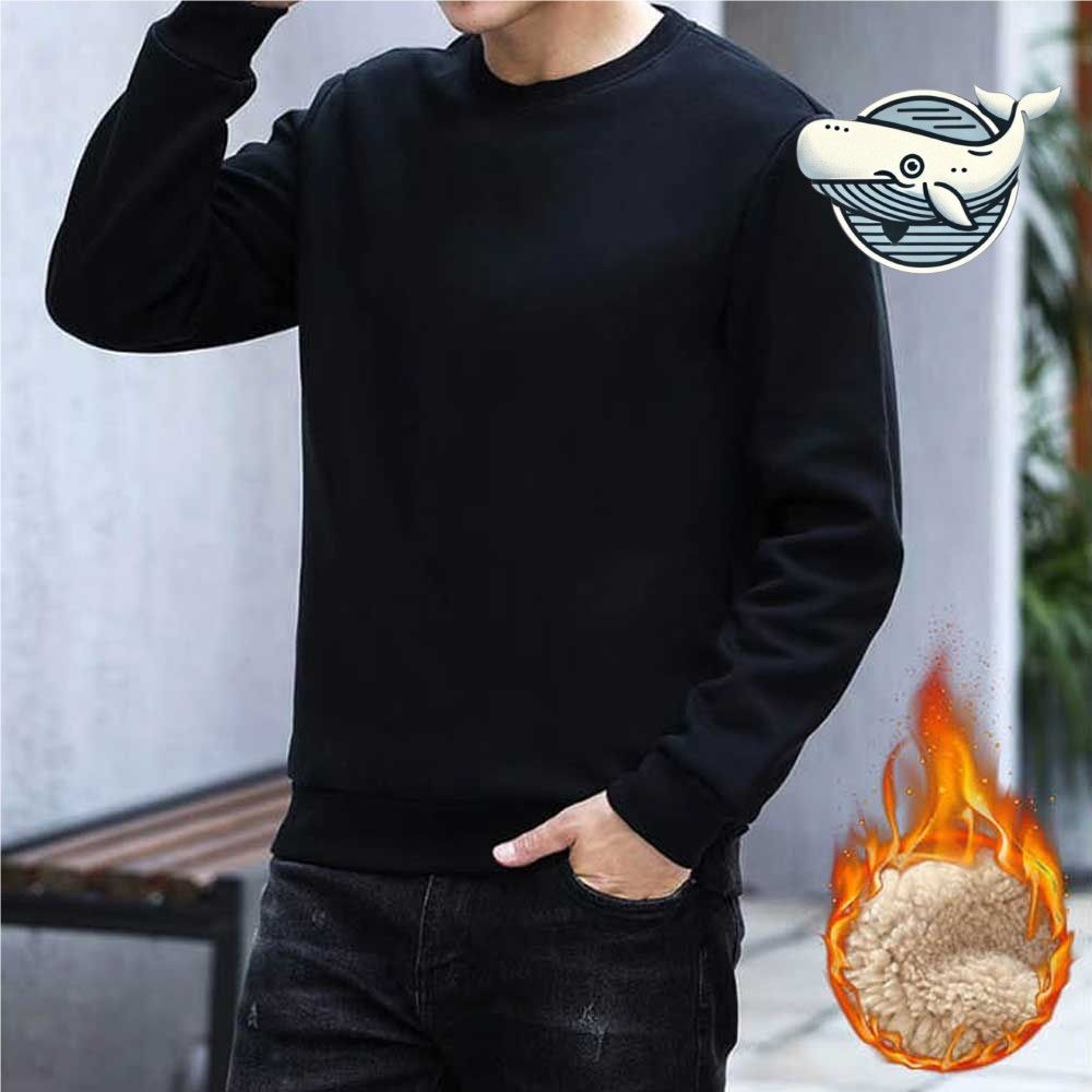 포근한 기모 블랙 라운드넥 캐주얼 맨투맨