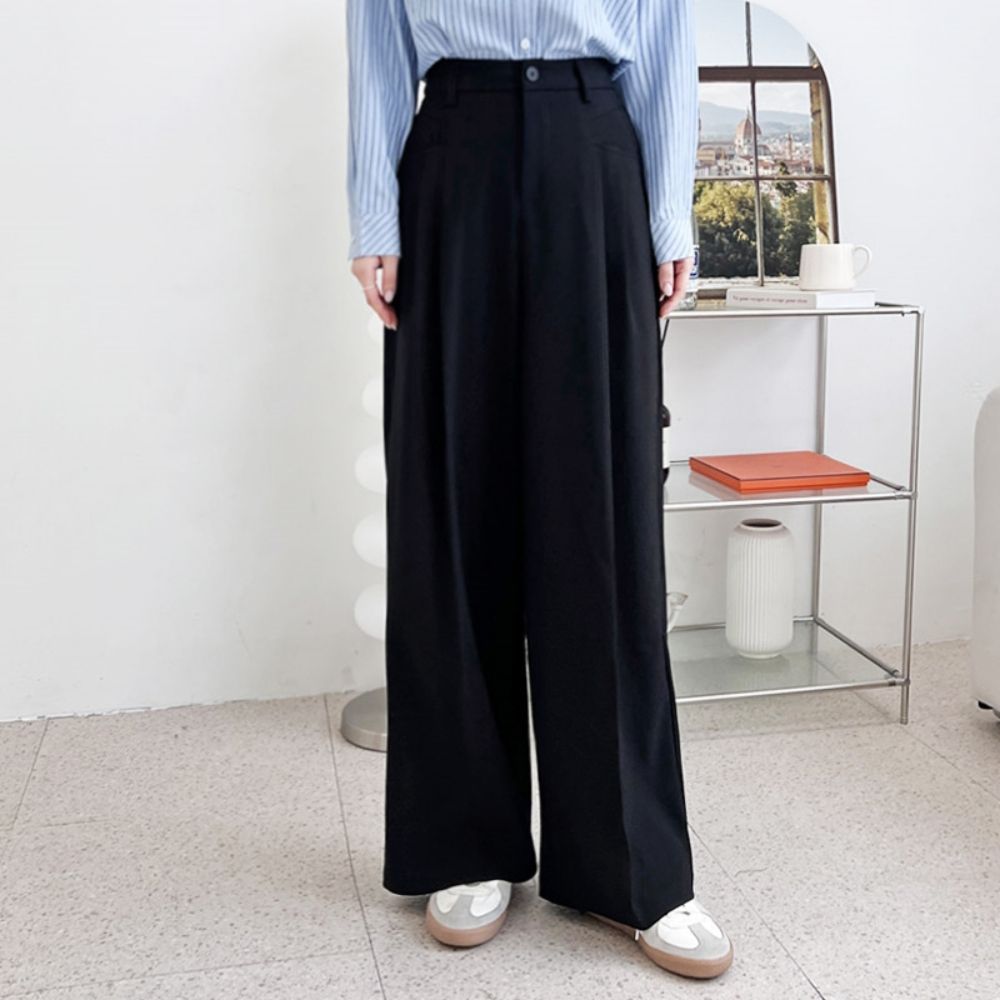 데일리 오피스룩 여성 와이드 포켓 핀턱 슬랙스 팬츠