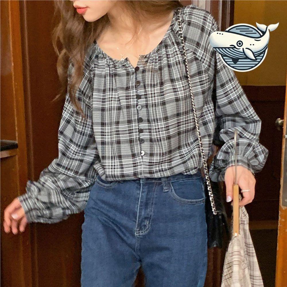 캐주얼 체크 패턴 루즈핏 블라우스 여름 데일리