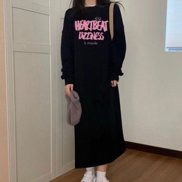 여성 안감 기모 기본 루즈핏 데이 스타일 레터링 롱