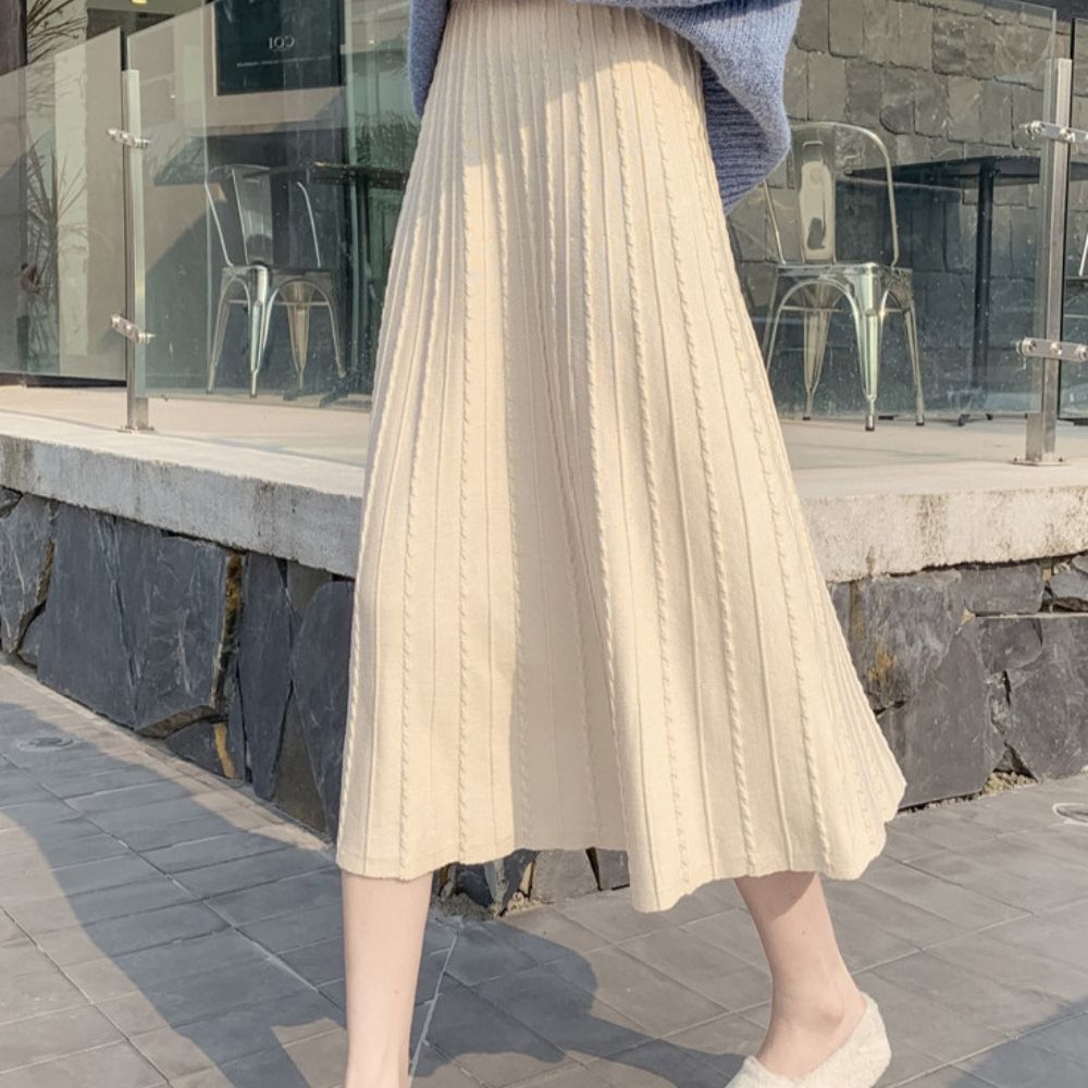 롱 스커트 예쁜 스웨트 여성 모던 플레어 주름