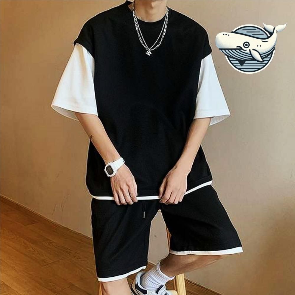 여름 스타일 오버핏 양면 반팔 셋업 반바지