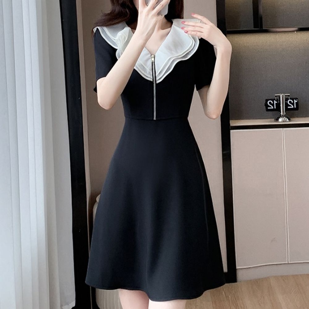 우아한스타일 데이트룩 오피스룩 브이넥 블랙 원피스