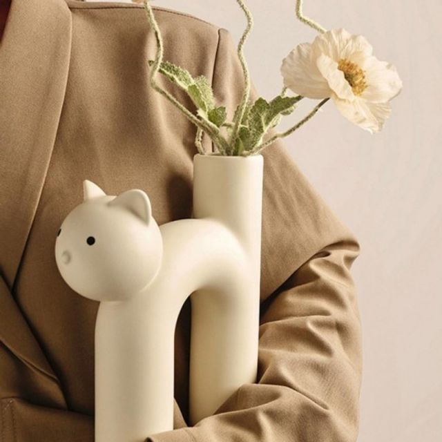 고양이 오브제 인테리어 꽃병 도자기