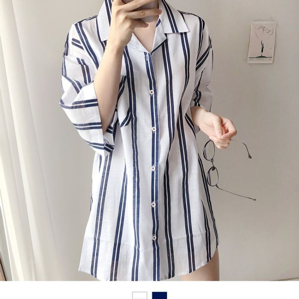 오버핏린넨여자셔츠 스트라이프셔츠 오버핏빅사이즈