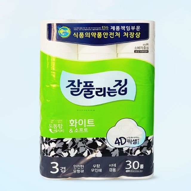 쿨샵 잘풀리는집 화이트 앤 소프트 3켭 30롤 화장지