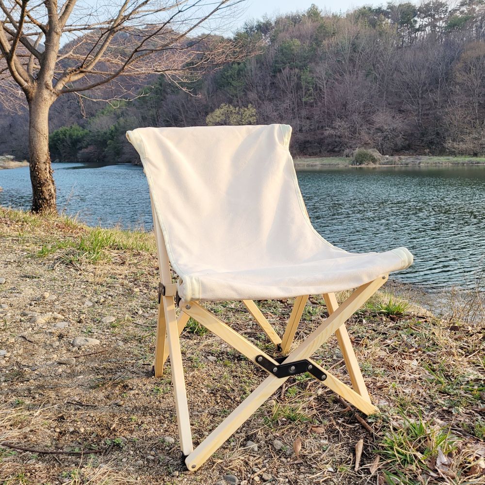 캠핑의자(아이보리) 우드로우체어 접이식 피크닉 차박