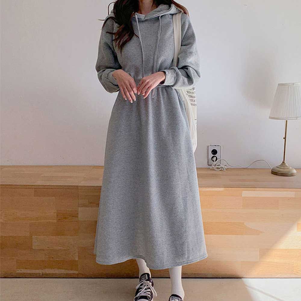 여자 캐주얼 면 후드 롱 원피스 여행 나들이 코디