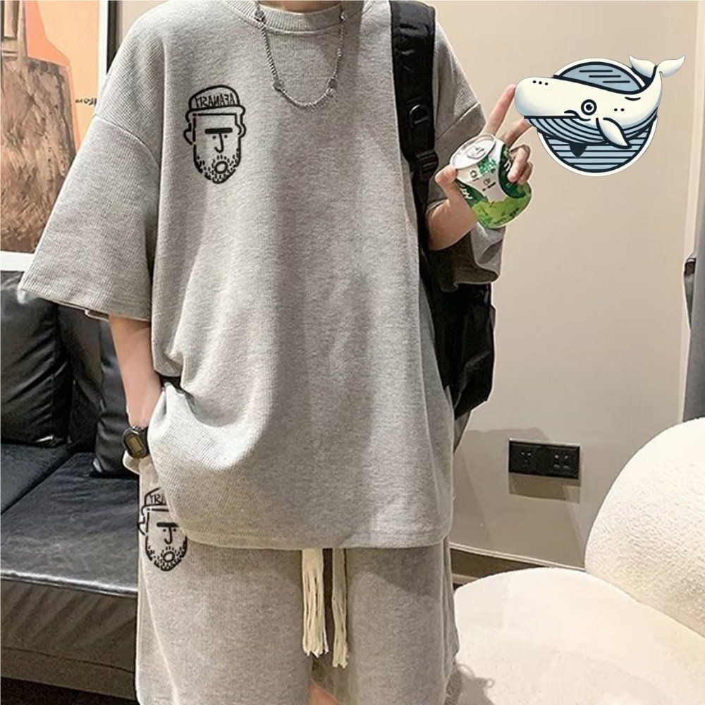 남성 루즈핏 캐주얼 반팔 여름 프린트 셋업