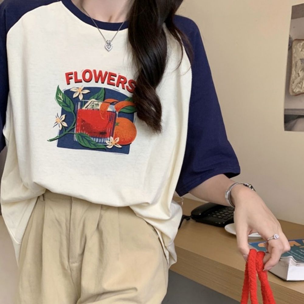 캐주얼 데일리용 나그랑 코튼소재 라운드넥 반팔