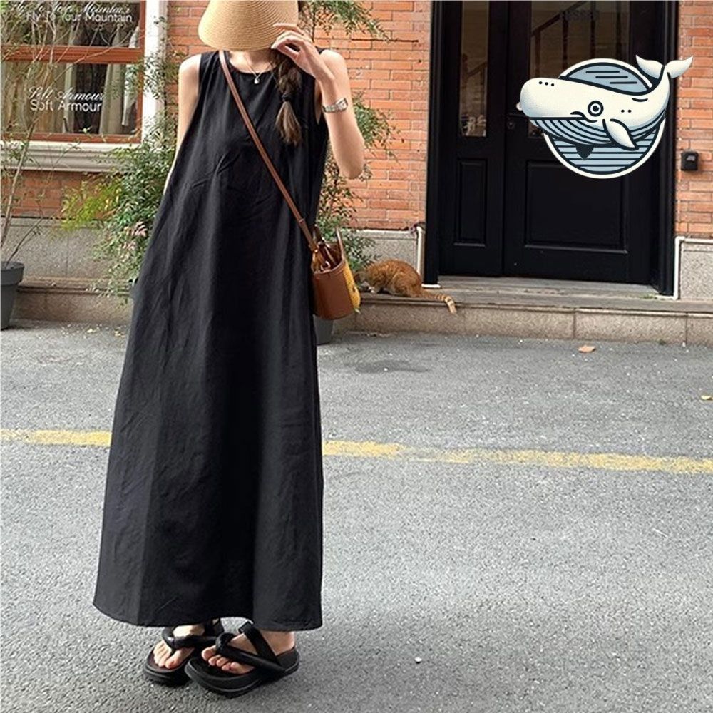 여름 데일리 롱 원피스 민소매 여유핏 블랙