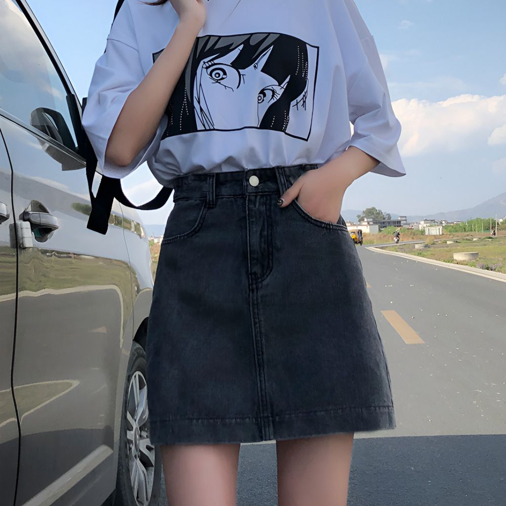 연청 청 데님 미니 스커트 SC 코디 흑청 아