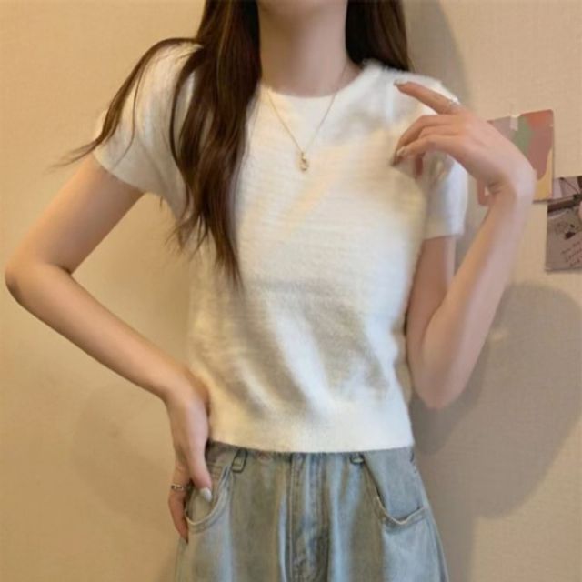 라운드넥 밍크 여름 기본 반팔 데이 티셔츠 2color 나