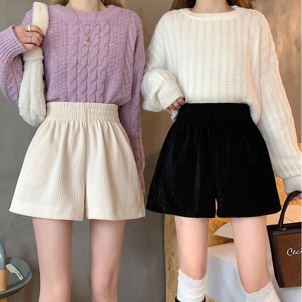 여성 골덴 허리 밴딩 편안한 바지 살짝 옆트임 반바지