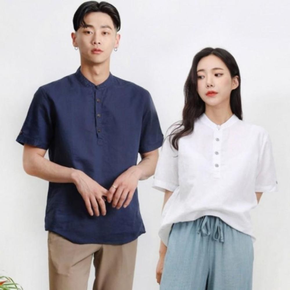 헨리넥 반팔티 린넨 반팔면티 여자상의 면티셔츠 반팔