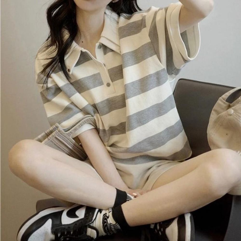 스트라이프 더블 카라 폴로 반팔 셔츠 FNC 0 0 03 여