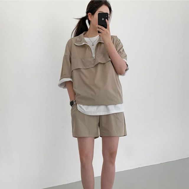 쿨샵 여성 데일리 셋업 반집업반팔 반바지 상하의세트