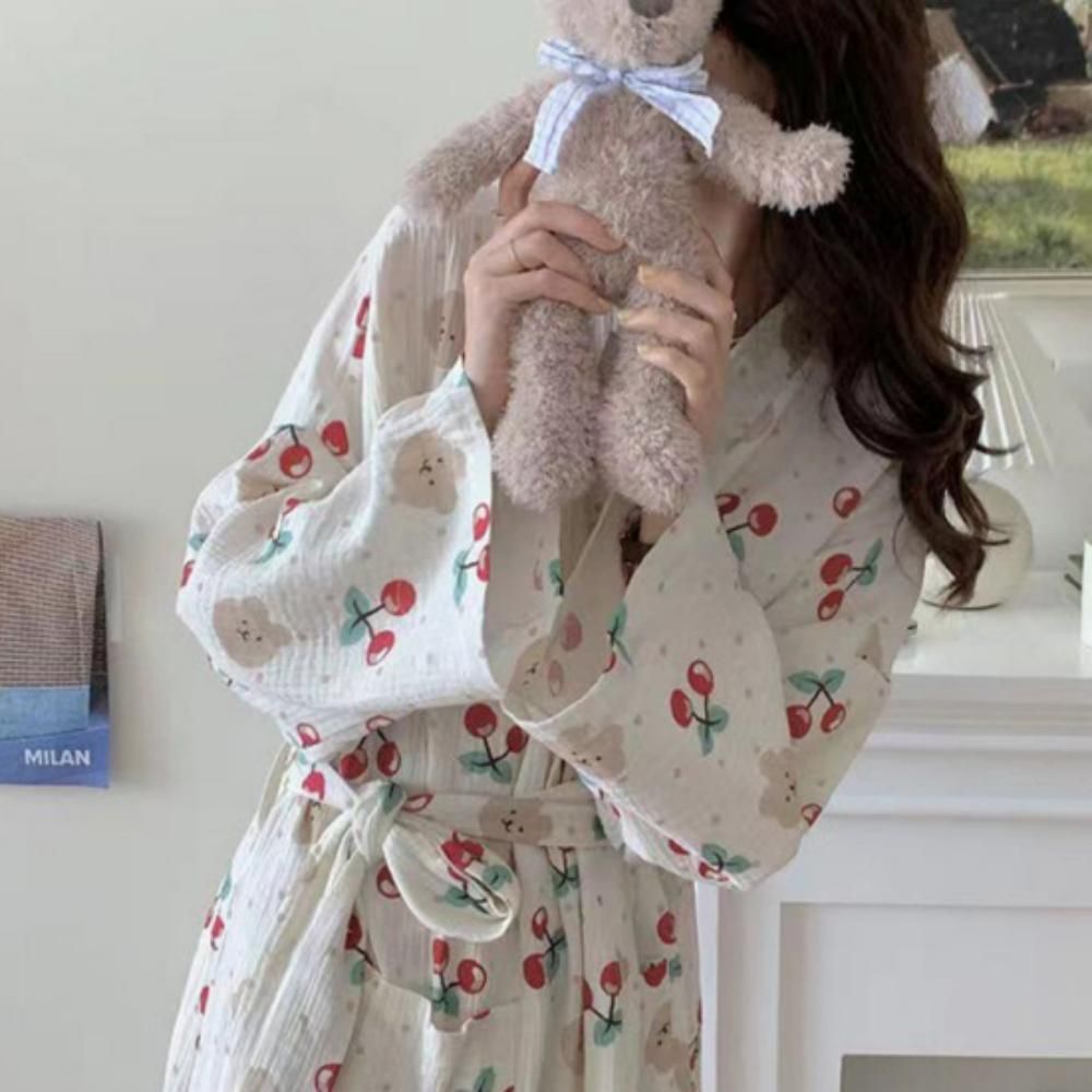 여성 긴팔 잠옷 파자마 귀여운 로브 가운 홈웨어 여자